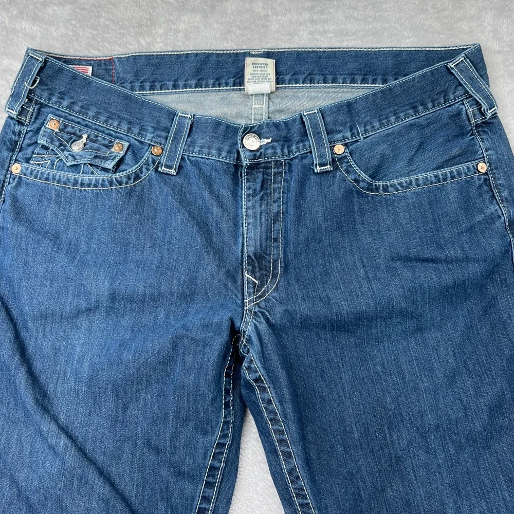 True Religion Ricky Big T Jeans 42 Straight Blue‎ Mens Y2K Contrast Stitch USA